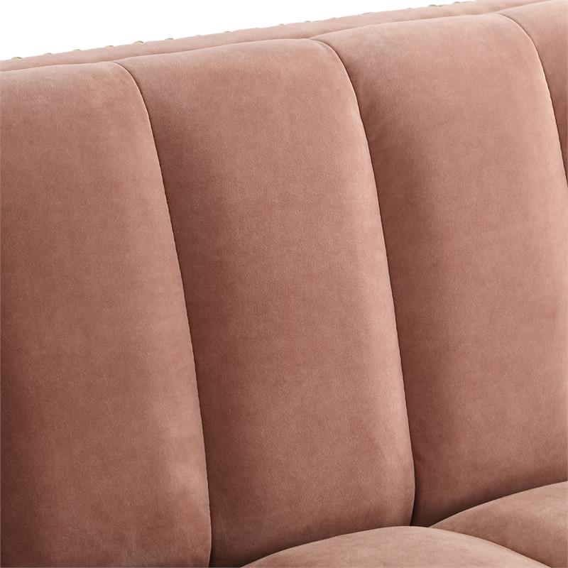 Posh Living Soraya Tufted Velvet Sofa with Nailhead Trim in Blush Pink/Gold