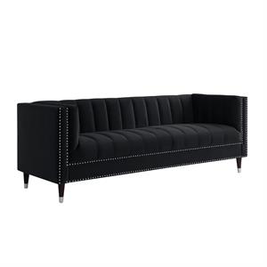 Posh Living Soraya Tufted Velvet Sofa with Nailhead Trim in Black/Chrome