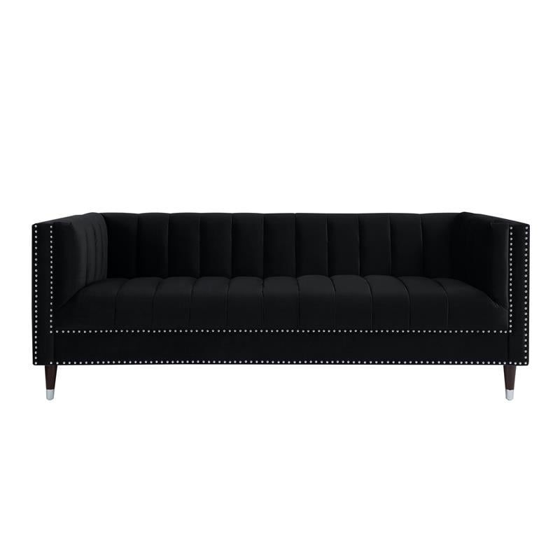 Posh Living Soraya Tufted Velvet Sofa with Nailhead Trim in Black/Chrome