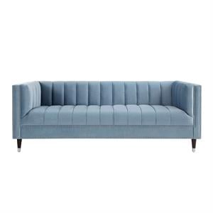 Posh Living Soraya Tufted Velvet Sofa with Nailhead Trim in Slate Blue/Chome
