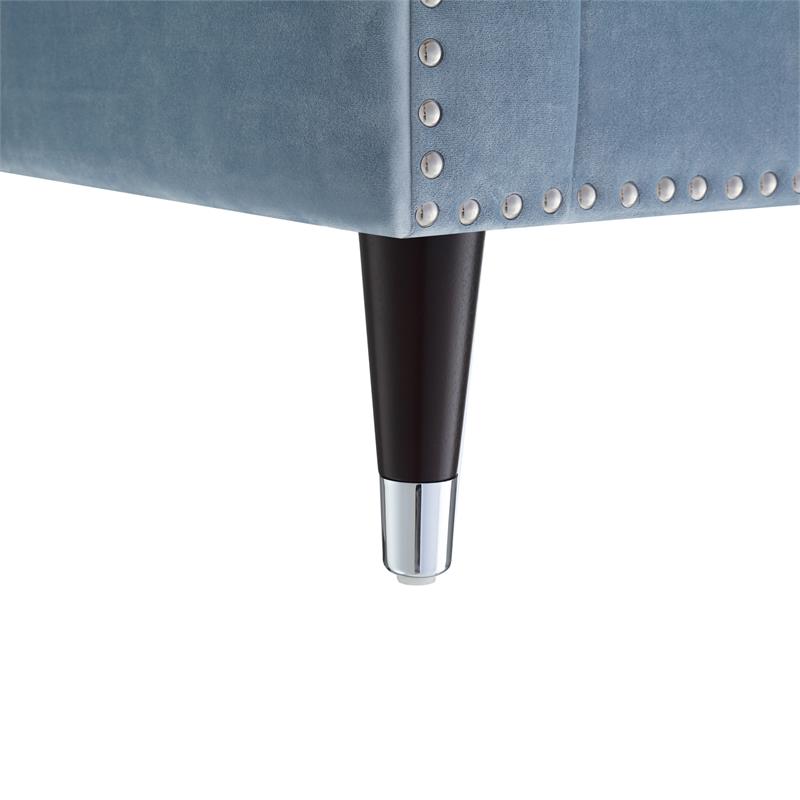 Posh Living Soraya Tufted Velvet Sofa with Nailhead Trim in Slate Blue/Chome