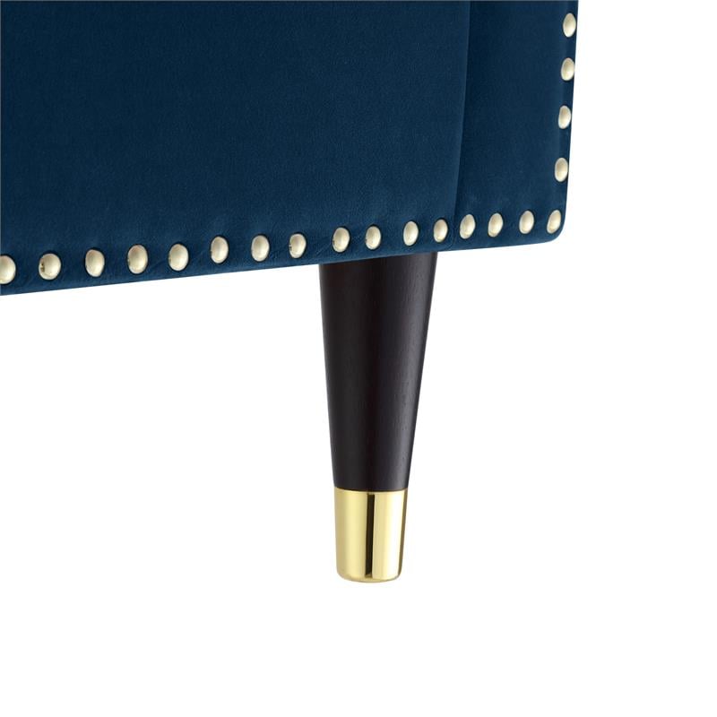 Posh Living Soraya Tufted Velvet Sofa with Nailhead Trim in Navy/Gold