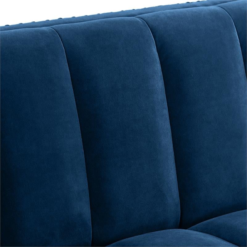 Posh Living Soraya Tufted Velvet Sofa with Nailhead Trim in Navy/Gold