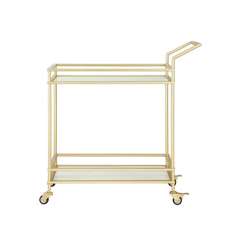 Posh Living Karin Tempered Glass Shelf Bar Serving Cart in Gold/White