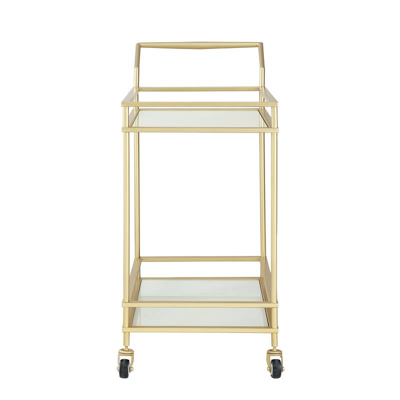 Posh Living Karin Tempered Glass Shelf Bar Serving Cart in Gold/White
