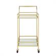 Posh Living Karin Tempered Glass Shelf Bar Serving Cart in Gold/White