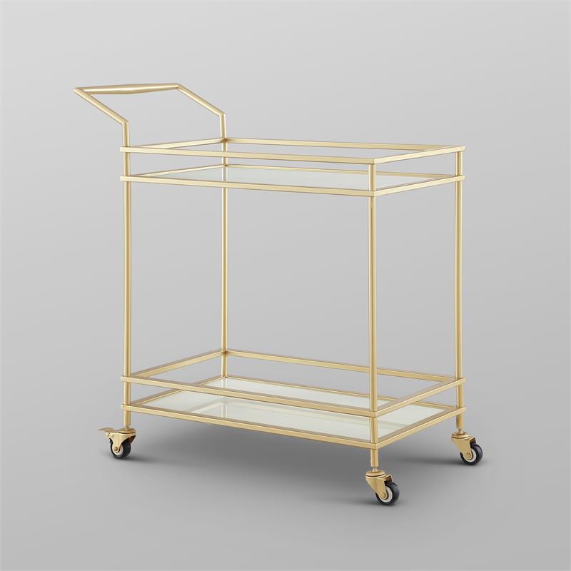 Posh Living Karin Tempered Glass Shelf Bar Serving Cart in Gold/White