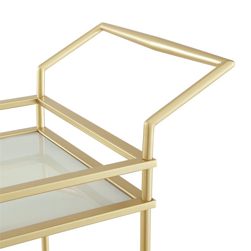 Posh Living Karin Tempered Glass Shelf Bar Serving Cart in Gold/White
