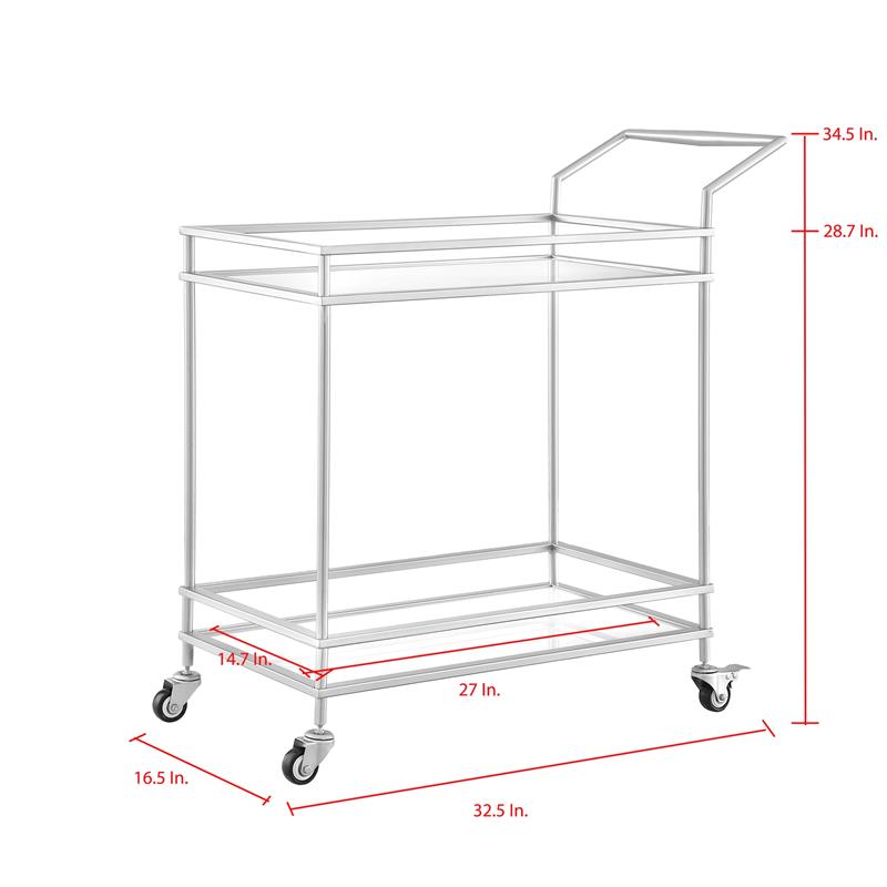 Posh Living Karin Tempered Glass Shelf Bar Serving Cart in Gold/White