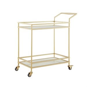 Posh Living Karin Tempered Glass Shelf Bar Serving Cart in Gold/White