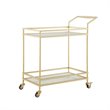 Posh Living Karin Tempered Glass Shelf Bar Serving Cart in Gold/White