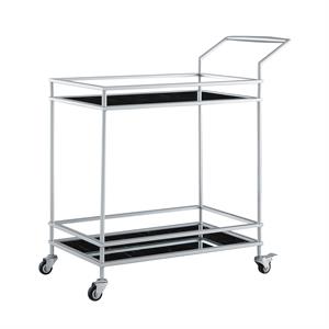 Posh Living Karin Tempered Glass Shelf Bar Serving Cart in Silver/Black