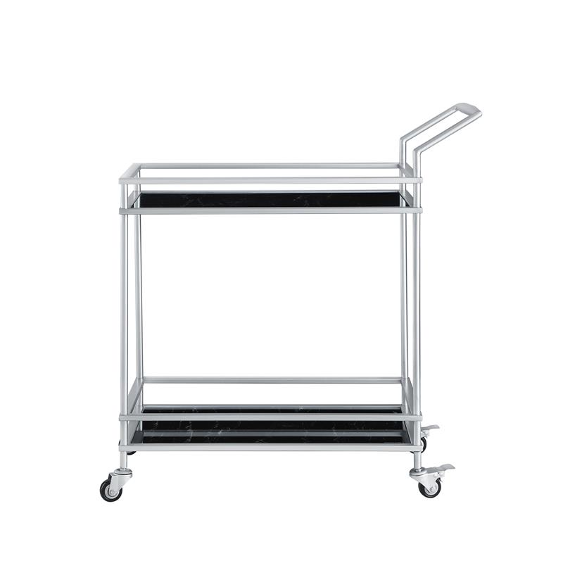 Posh Living Karin Tempered Glass Shelf Bar Serving Cart in Silver/Black