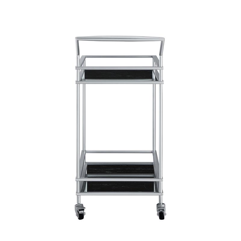 Posh Living Karin Tempered Glass Shelf Bar Serving Cart in Silver/Black