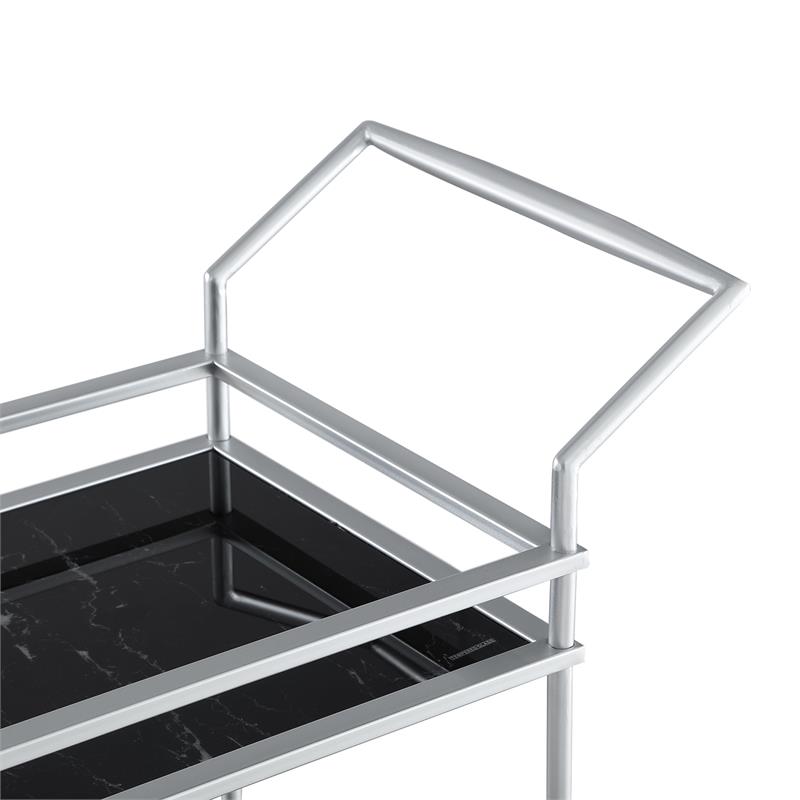 Posh Living Karin Tempered Glass Shelf Bar Serving Cart in Silver/Black