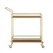 Posh Living Karin Tempered Glass Shelf Bar Serving Cart in Gold/Walnut