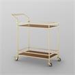 Posh Living Karin Tempered Glass Shelf Bar Serving Cart in Gold/Walnut