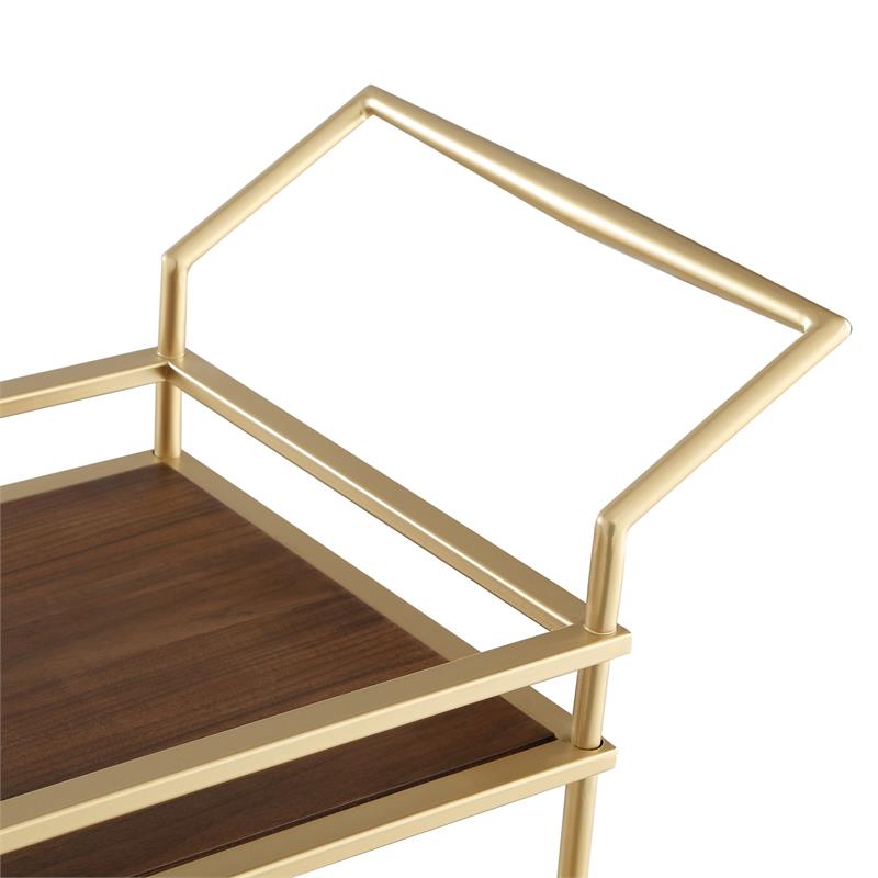 Posh Living Karin Tempered Glass Shelf Bar Serving Cart in Gold/Walnut