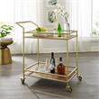 Posh Living Karin Tempered Glass Shelf Bar Serving Cart in Gold/Walnut