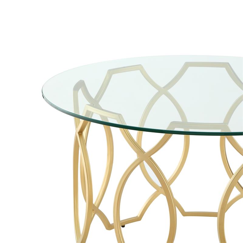 Posh Living Nadia Round Glass Top Coffee Table in Gold
