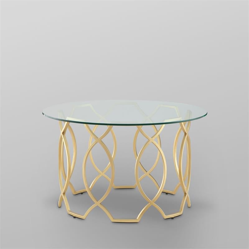 Posh Living Nadia Round Glass Top Coffee Table in Gold