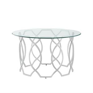 Posh Living Nadia Round Glass Top Coffee Table in Silver