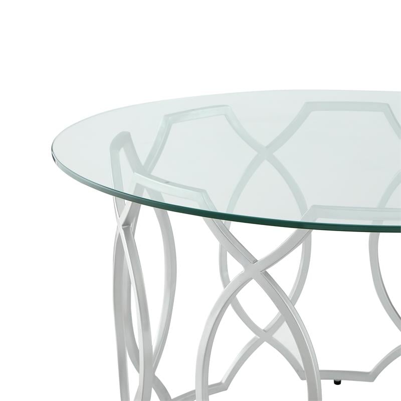 Posh Living Nadia Round Glass Top Coffee Table in Silver