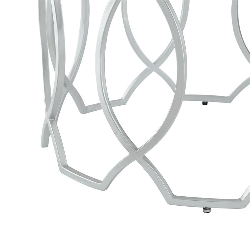 Posh Living Nadia Round Glass Top Coffee Table in Silver