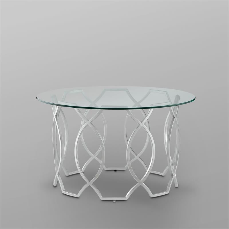 Posh Living Nadia Round Glass Top Coffee Table in Silver