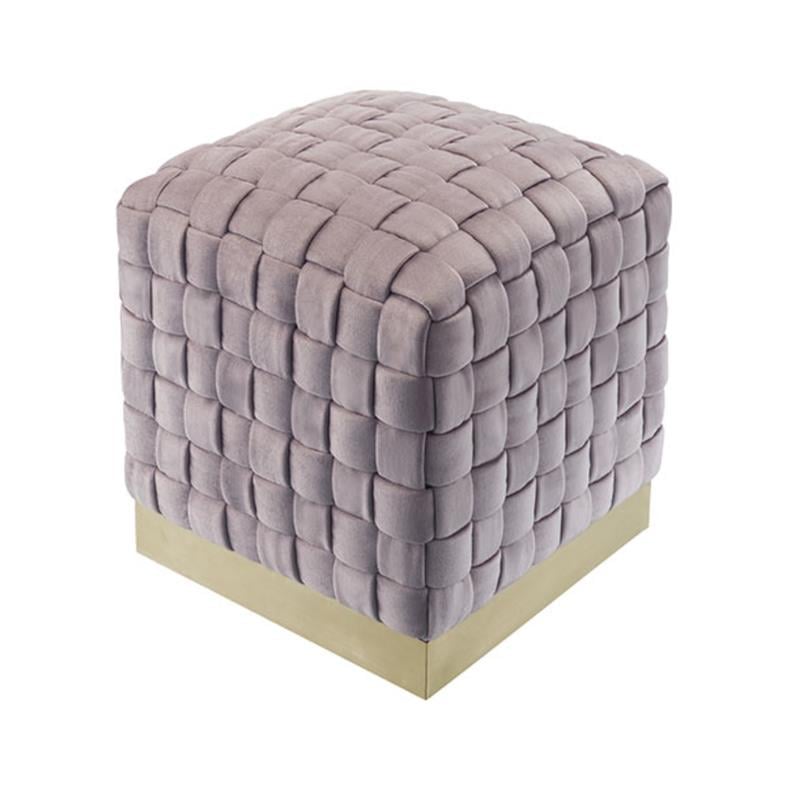 Posh Living Michirin Velvet Cube Ottoman with Metal Base in Lilac/Gold