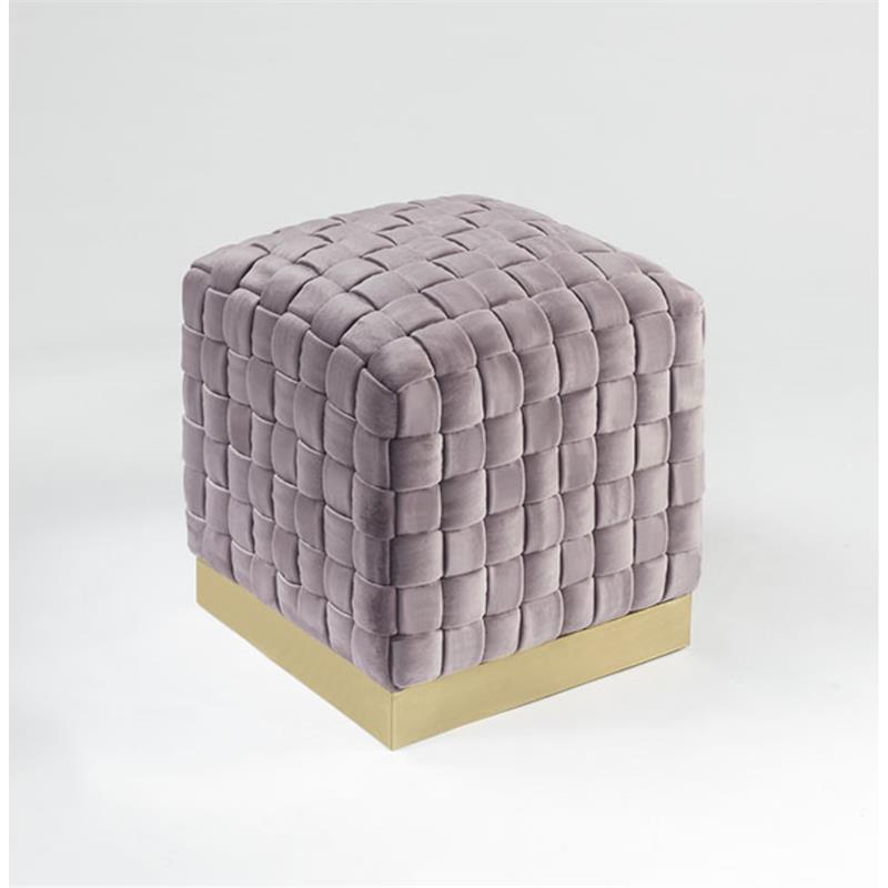 Posh Living Michirin Velvet Cube Ottoman with Metal Base in Lilac/Gold