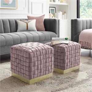 Posh Living Michirin Velvet Cube Ottoman with Metal Base in Lilac/Gold