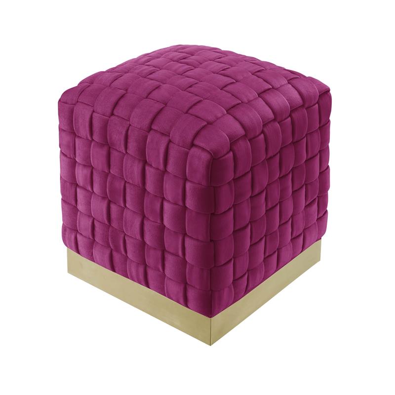 Posh Living Michirin Velvet Cube Ottoman with Metal Base in Fuchsia/Gold
