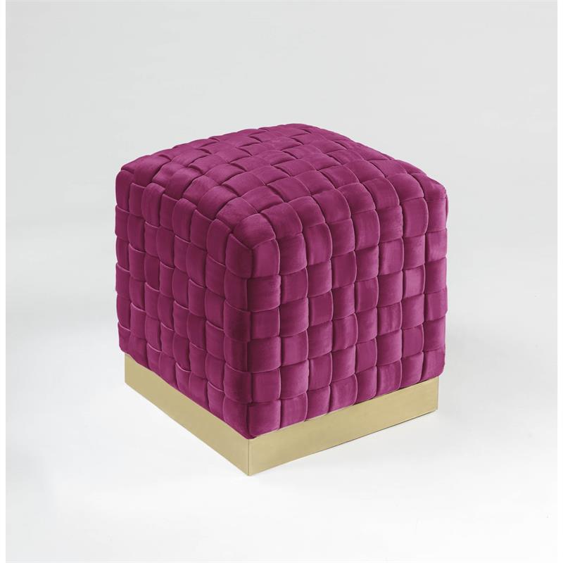 Posh Living Michirin Velvet Cube Ottoman with Metal Base in Fuchsia/Gold