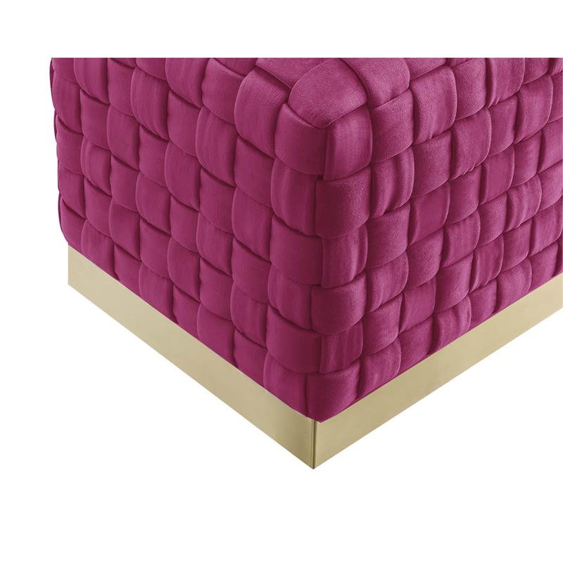 Posh Living Michirin Velvet Cube Ottoman with Metal Base in Fuchsia/Gold
