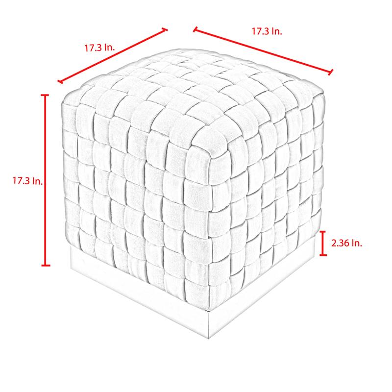 Posh Living Michirin Velvet Cube Ottoman with Metal Base in Gray/Chrome