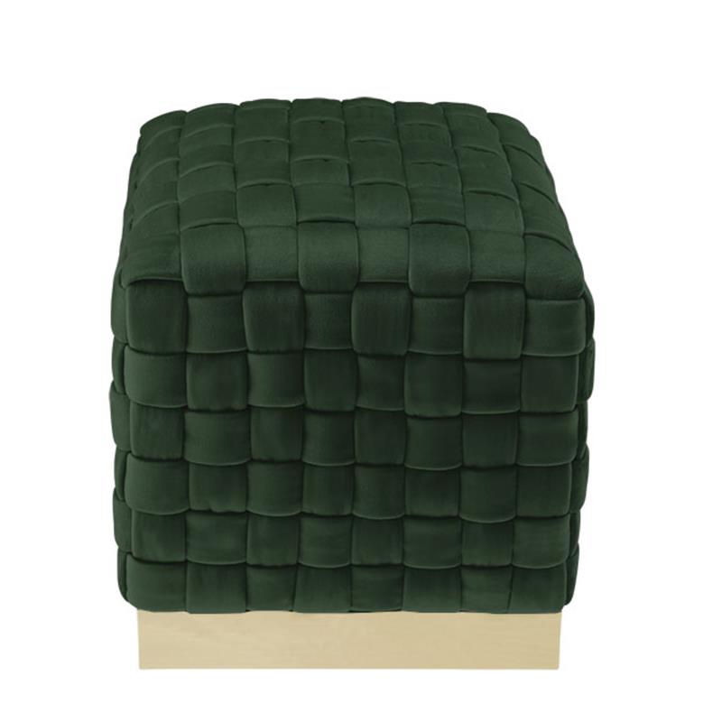 Posh Living Michirin Velvet Cube Ottoman with Metal Base in Hunter Green/Gold