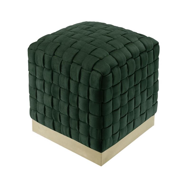 Posh Living Michirin Velvet Cube Ottoman with Metal Base in Hunter Green/Gold