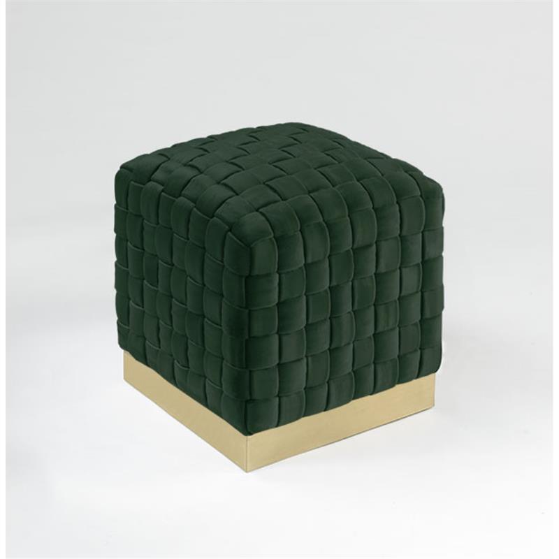 Posh Living Michirin Velvet Cube Ottoman with Metal Base in Hunter Green/Gold