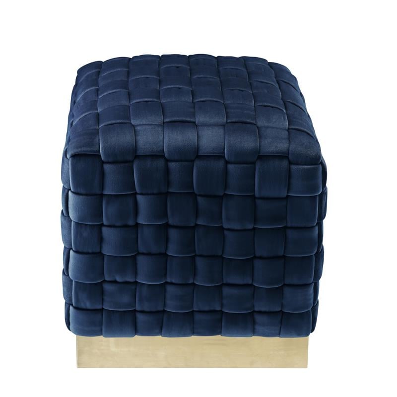 Posh Living Michirin Velvet Cube Ottoman with Metal Base in Navy/Gold