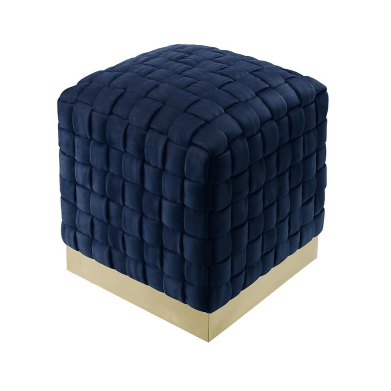 Posh Living Michirin Velvet Cube Ottoman with Metal Base in Navy/Gold