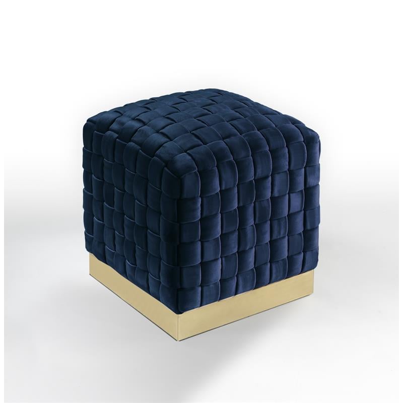 Posh Living Michirin Velvet Cube Ottoman with Metal Base in Navy/Gold