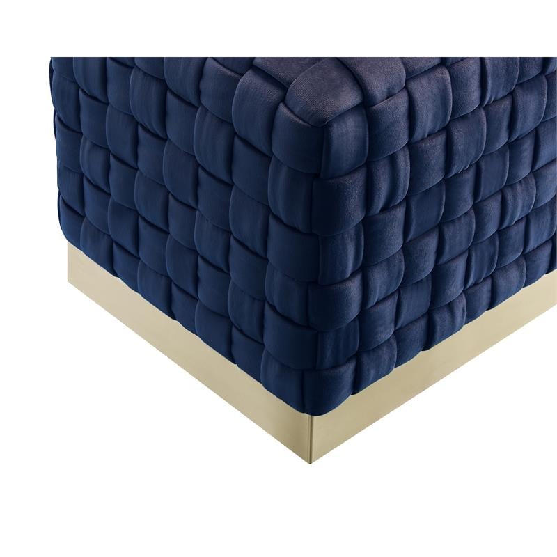Posh Living Michirin Velvet Cube Ottoman with Metal Base in Navy/Gold