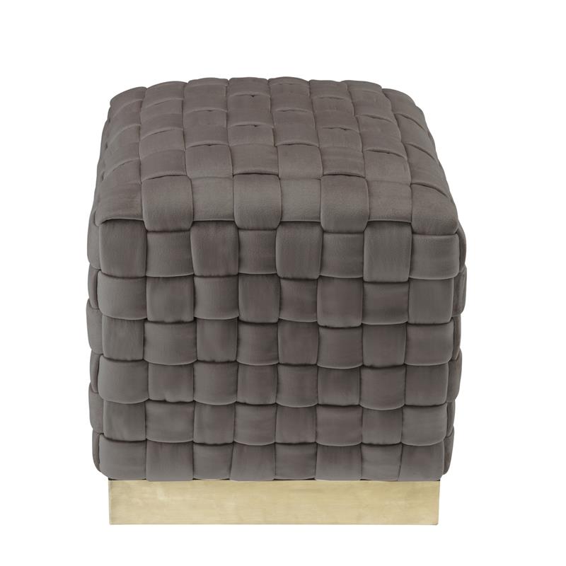 Posh Living Michirin Velvet Cube Ottoman with Metal Base in Taupe/Gold