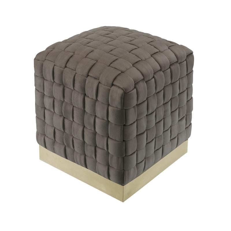 Posh Living Michirin Velvet Cube Ottoman with Metal Base in Taupe/Gold