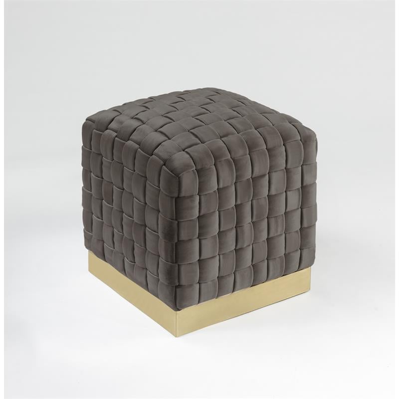 Posh Living Michirin Velvet Cube Ottoman with Metal Base in Taupe/Gold