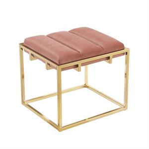 Posh Living Markus Modern Tufted Velvet Ottoman in Blush Pink/Gold