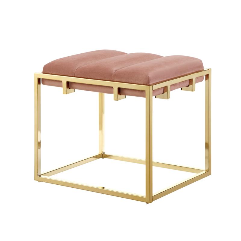 Posh Living Markus Modern Tufted Velvet Ottoman in Blush Pink/Gold