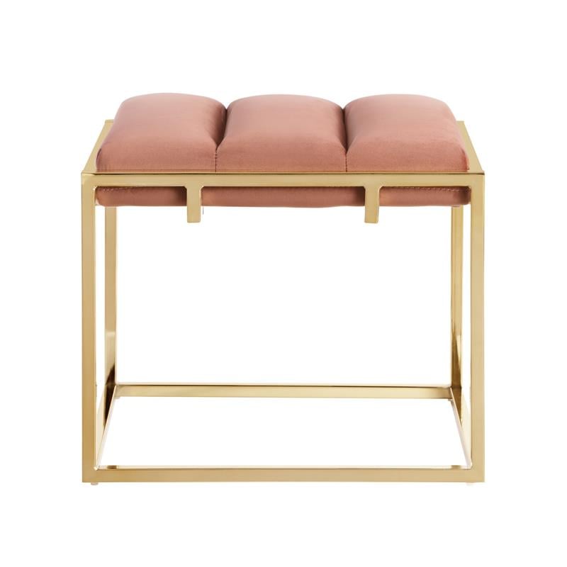Posh Living Markus Modern Tufted Velvet Ottoman in Blush Pink/Gold
