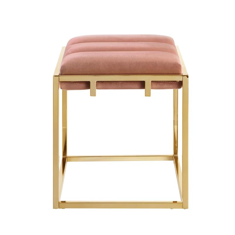 Posh Living Markus Modern Tufted Velvet Ottoman in Blush Pink/Gold